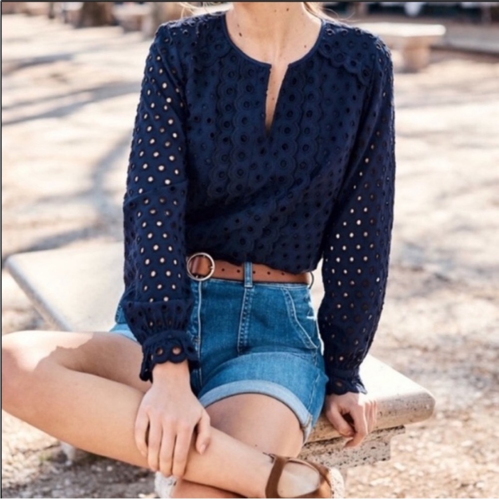 Boden Broderie Eyelet Ruffle Blouse Top